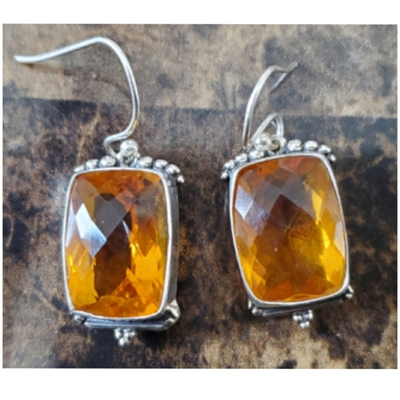 22cttw Multi-Faceted Golden Citrine Earrings - Picture 1 of 5